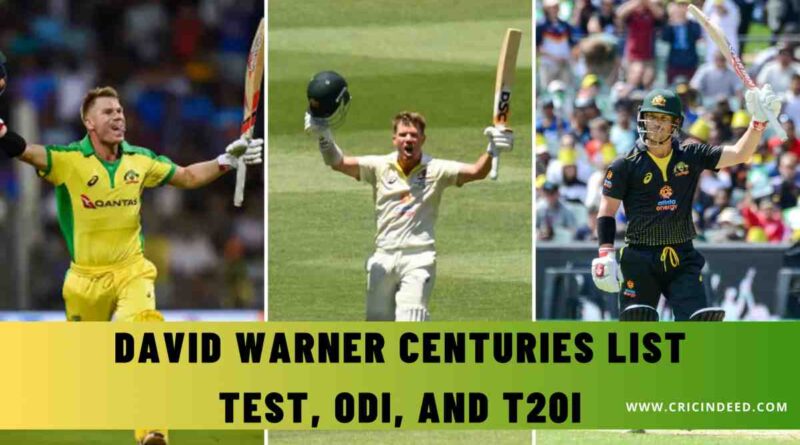David Warner Centuries List in Test, ODI, and T20I