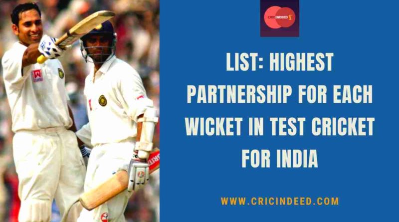 highest test partnership for india for each wicket