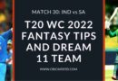 ind vs sa dream11 team t20 world cup 2022